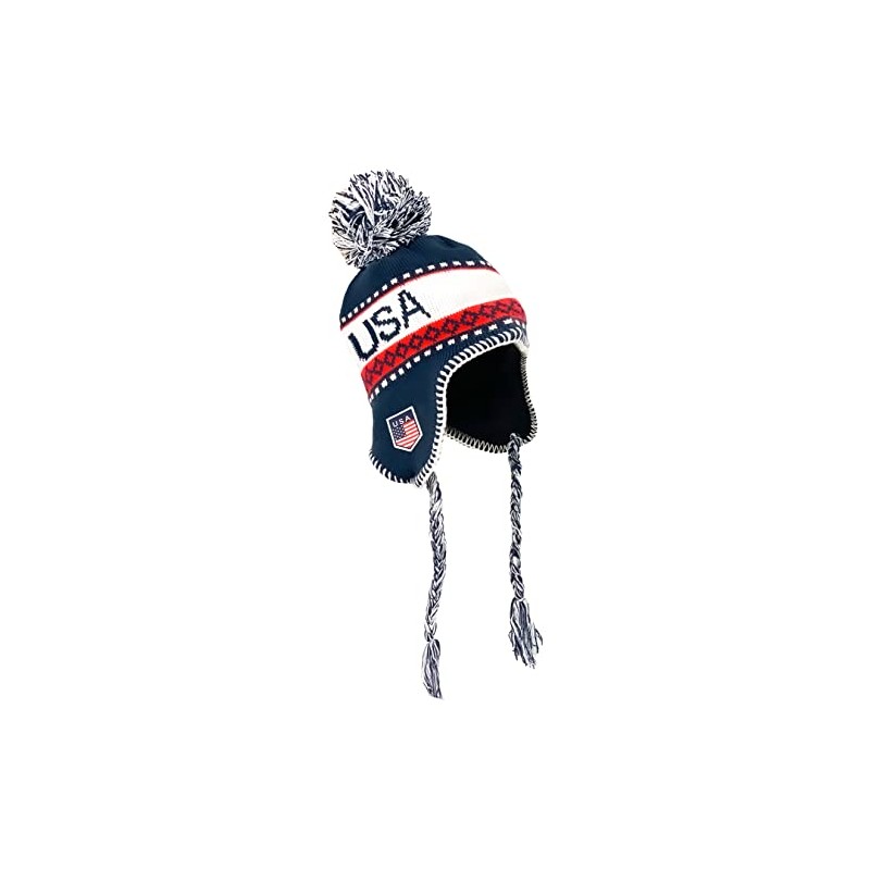 USA Winter Knit Beanie With Pom - Ski Cap, Peruvian