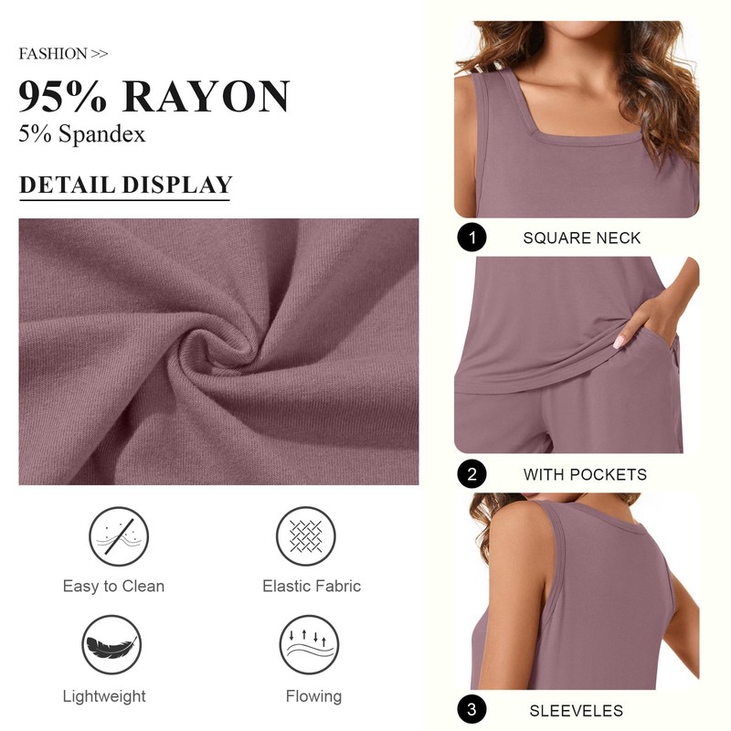 Anydeer Women Sleeveless Pajama Sets Summer 2 Piece Casual Pjs