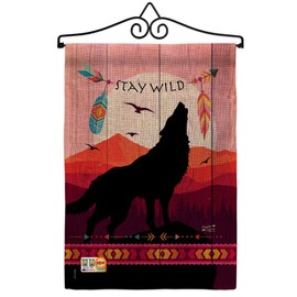 Stay Wild Burlap Garden Flag Set Wall Hanger Country Living Southwest Desert Cactus Succulent Particular Area Small Decorative Gift Yard House Banner Double-Sided Made In USA 13 X 18.5