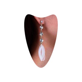 Atentuyi Boho Wedding Rose Petal Dangle Drop Earrings Gold Crystal Chain Earrings Long Tassel Rhinestones Earrings White Flower Earrings Acrylic Floral Earrings Jewelry for Women and Girls