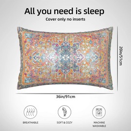 Silk Like Pillowcase for Hair and Skin Boho Orange Ethnic Carpet 1 Pack Satin Pillowcase with Hidden Zipper Soft Breathable Smooth Cooling Pillow Cover King Size for Bedroom Sofa 20”x36”