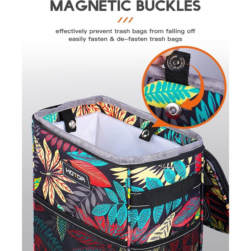 HOTOR Car Trash Can with Lid and Storage Pockets -