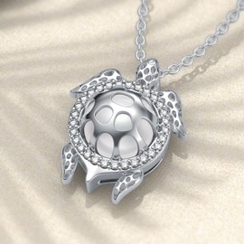 SHINYKEND Freshwater Pearl Turtle Necklace for Girls Women, 925 Sterling Silver CZ Sea Turtle Pendant Jewelry Gifts Valentine's Day Birthday Mother’s day (Turtle Pearl)