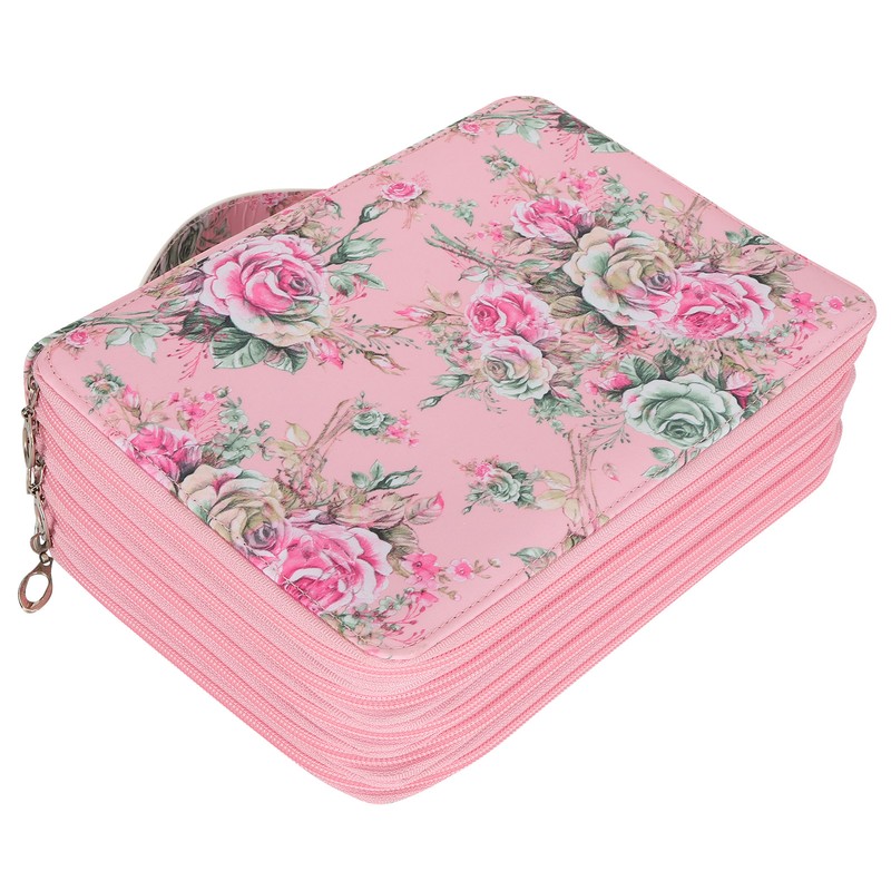 Pencil Case Rose Printed Multi Layer Zipper 252 Slots Portable