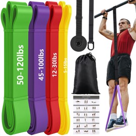 Soulchen Pull up Assistance Bands System up to 530 Lbs, 4 Pcs Resistance Band with Assist Belt Nylon Strap and Door Anchor for Working Out Strength Training Home Fitness Shape Body