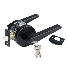 HISAFE Matte Black Keyed Entry Door Levers with Lock, Heavy Duty Lever Door Handle for Entrance/Office, Left&Right Handed, Different Keys 1Pack