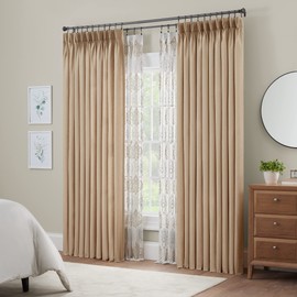 Waverly Serendipity 10 Pinch Pleat Light Filtering Rod Pocket Window Curtain for Living Room (1 Panel), 50 in x 63 in, Linen