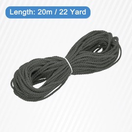 MECCANIXITY Twisted Cord Trim, 22 Yard 3.5mm 3-Ply Twine Braided Rope Shiny Thread String for Craft Gift Bag Curtain Christmas Decor, Dark Grey - 20m