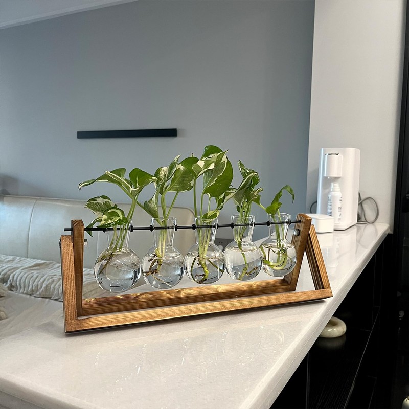 Kingbuy Plant Propagation Station with 5 Bulb Vases Retro Wooden