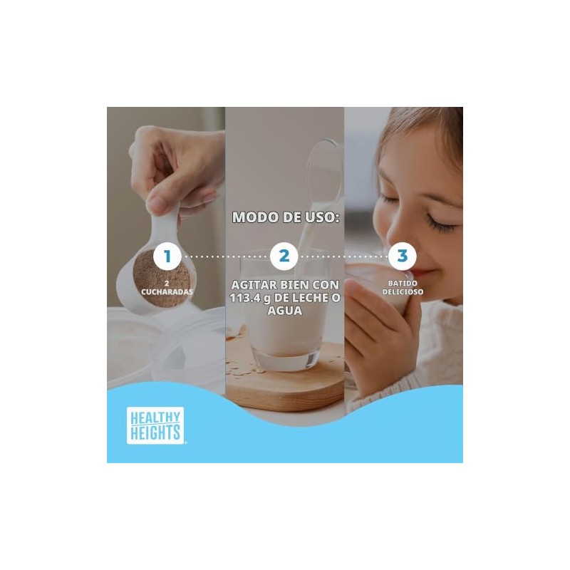 Healthy Height Mezcla de licuado de proteínas para niños. Bebida