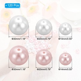 PATIKIL 120 Pieces Vase Fillers Pearls, 14/20/30 mm Vase Filler Pearl Bead Vase Centerpieces Floating Pearl Bead with Hole for Vase Decoration, Cream/Light Pink
