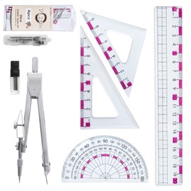 DY.2ten Geometry Set for Students, Maths Set, Protractor and Compass Set, Math Drawing Set, Geometry Compass Sets, Protactor Kit for Class Supplies and School, 6 Pcs
