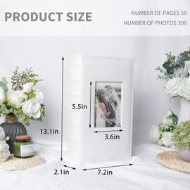 RECUTMS Photo Album Hold 300 4x6 Horizontal Pictures with Front Window for Christmas Weddings Holidays Vacations Family (White)