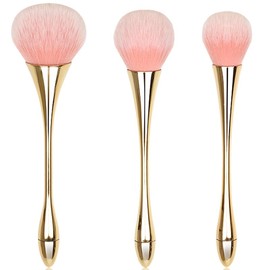 MOLILON 3Pcs Nail Dust Brush (Gold), Loose Nail Brushes for Cleaning, Dust Clean Up | Soft Fluffy Foundation | Dip Powder | Makeup | Blush, Nail Art Brushes for Salon & Home, Daily & Travel