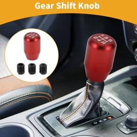 Partuto 1 Set 6cm Universal Shift Knob - Car Gear Shifter Knob with 3 Adapter for 5 Speed Manual Transmission Vehicle - Aluminum Alloy Red White