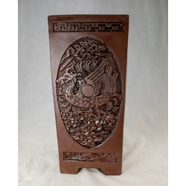 Yubonzai Large Vintage Square Cascade Yixing Zisha Cascade Bonsai Pot & Orchid Planter + Mesh 6.25" - 9" (6.25"x 6.25"x 13.5")