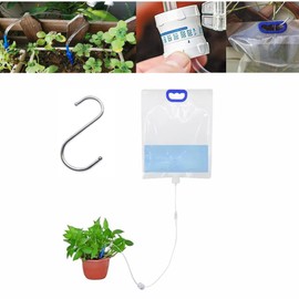 Automatic Watering Plants, Automatic Water Supply, S-Shaped Hook, Water Supply Cap, Adjustable Water Volume, Drip Irrigation, 1.2 gal (5.2 L), Water Bag, Large Capacity, For Watering While Away For