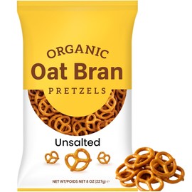 Organic Oat Bran Pretzels, Unsalted, 8 oz, USDA Organic, Kosher, Low Fat