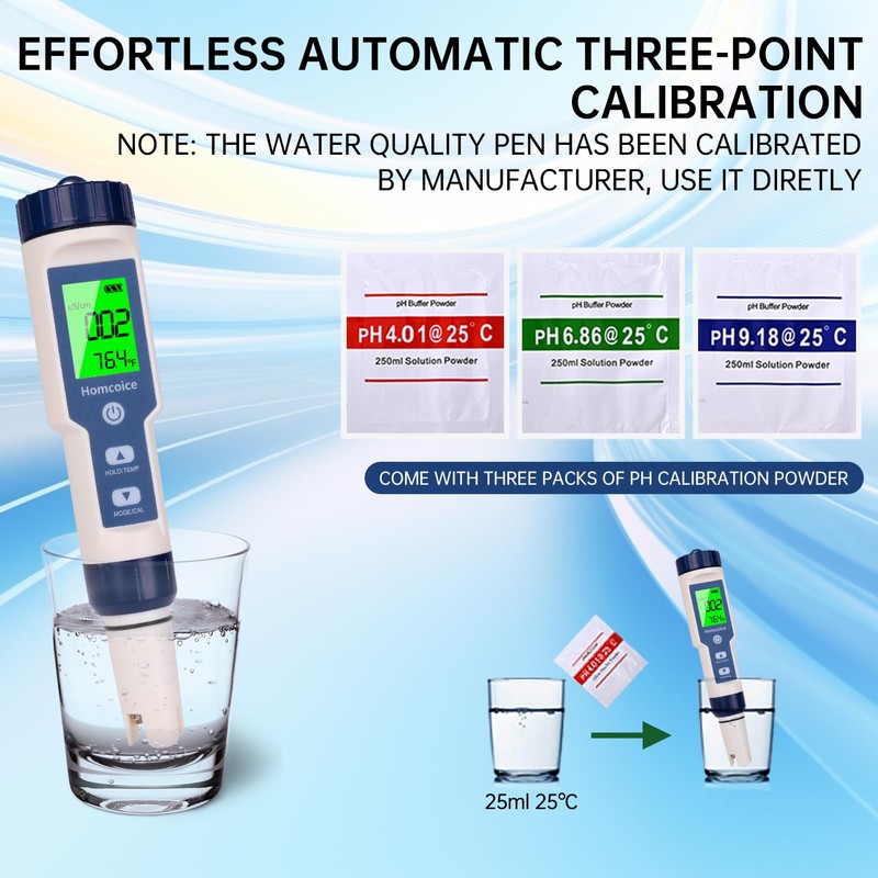 Homcoice PH Meter 7 in 1 with TDS EC Salinity