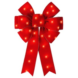 LED Red Bows Christmas Decorations Big Wired Velvet Bow with LED Lights for Wreaths, Outdoor, Tree Topper (16 * 24 inch)