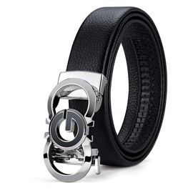 Cinturones de carraca de piel para hombre, hebilla automática, cinturón de trabajo casual con caja de regalo, Plateado (sliver), 42''-45'' Waist Adjustable