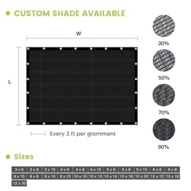 VOXBIN 90% Patio Shade Cloth, Outdoor Sun Shade Fabric with Grommets, UV Protection for Backyards, Chicken Coop, Greenhouse, Carport, Garden, Mesh Tarp 6×6 FT, Black
