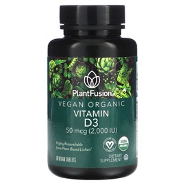 PlantFusion Vitamin D3 50mcg 2 000IU 60 Vegan Tablets Vitamin D Supplement, 1 Piece / PlantFusion 플랜트퓨전 비타민 D3 50mcg 2 000IU 60 비건 정 비타민D 보충제, 1개