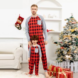 Family Matching Christmas Pajamas, Holiday Pajama Sets for Family and Pets Scarf Pjs Xmas Outfits, Black Grey Plaid,One Size
