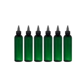 wolfmoon botanicals Natural Farms 4 oz Green Cosmo BPA FREE Bottles - 6 Pack Empty Refillable Containers - Essential Oils - Hair - Aromatherapy | Black Twist Open/Close Cap - Made in the USA