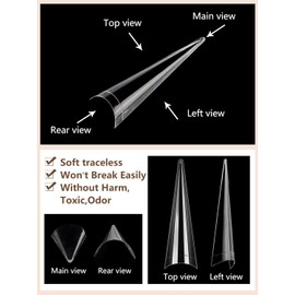 500 Pieces Stiletto Long Nail Tips: Long Transparent False Nails - Half Cover Straight Tapered Nail Art without C Curve Nail Art, Suitable for DIY and Nail Salon with Box