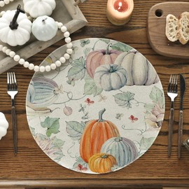 Artoid Mode Watercolor Pumpkins Leaves Sunflowers Autumn Placemats Set of 4, Round 37cm Fall Table Mats for Party Kitchen Dining Decoration