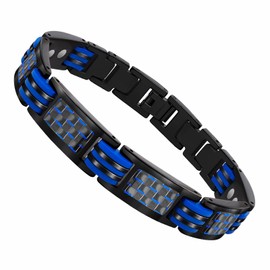 JEROOT Titanium Magnetic Bracelet Black Men's Magnetic Bracelets Clasp Bracelet Magnetic Blue Carbon Fibre Magnetic Bracelet Therapy Adjustable Jewellery Gifts (3500 Gauss)