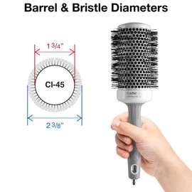 Olivia Garden Ceramic + Ion Round Thermal Hair Brush - Not Electrical - Professional Blowout Brush for Normal to Thick Hair - 1.75"-Diameter Barrel - White and Grey - CI-45
