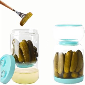 SEMANJLL Glass Pickle Jar with Strainer Flip, 49 oz Pickle Container with Leakproof Airtight Lid for Olives Gherkins or Sliced Pickles