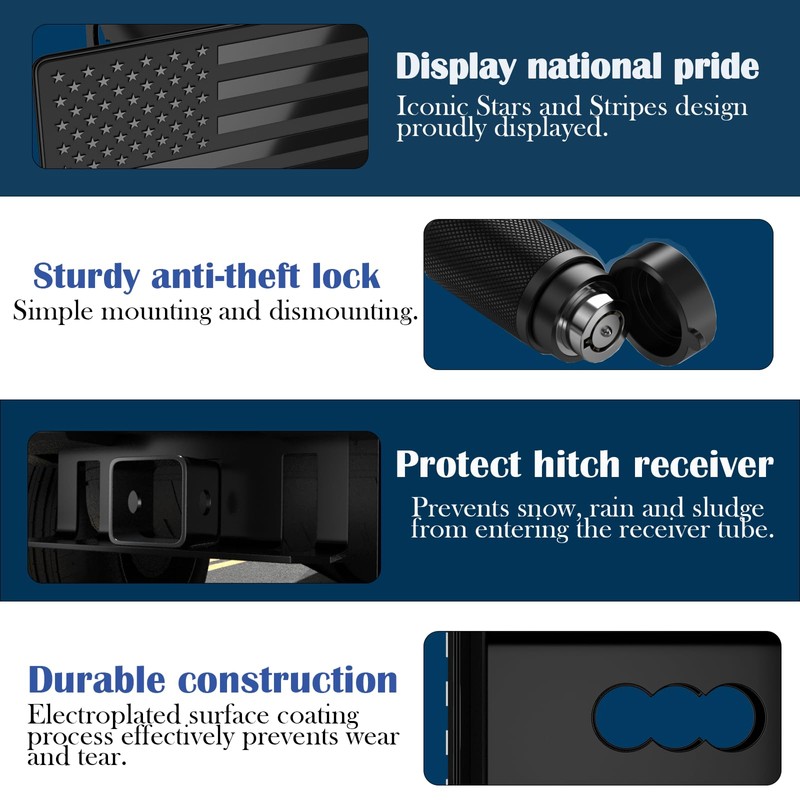 OGYE Heavy American Flag Metal Trailer Hitch Cover Fit for