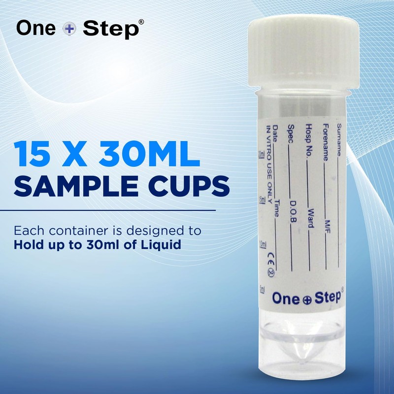 15 Urine Sample Bottles Specimen Pot Graduated Container with Lid