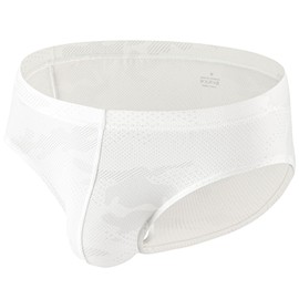 Summer Code Mens Bikini Briefs Bulge Pouch Underwear Breathable Stretch Micro Mesh Briefs Undies Low Rise Underpants, White, Medium