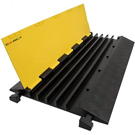 CXRCY Cable Ramp 1 Pack of 5 Channel PVC Rubber Cable Protector,18000lbs Capacity Heavy Duty Speed Bumps Hose Cord Protector Ramps for Wire/Hose/Pipe Hider Driveway &Indoor