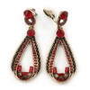 Vintage Inspired Red Crystal Loop Clip On Earrings In Aged