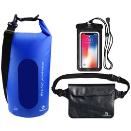 Freegrace - Juego de 3 bolsas secas impermeables con 2 cierres de cierre y correa de hombro desmontable, bolsa de cintura y funda para teléfono, se pueden sumergir en agua, para natación (azul marino
