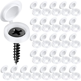 HNYYZL Plastic Hinged Screw Covers - 150 White Snap-On Caps, Flip Tops for Screw Protection (M)