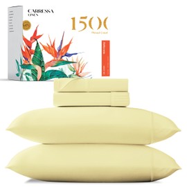 Carressa Linen 100% Egyptian Cotton Sheets California King Size - 1500 Thread Count 4 PC Cal King Sheets Egyptian Cotton, Cooling Sateen Sheets, High Thread Count Sheets California King - Beige