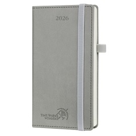 POPRUN Pocket Calendar 2026 (Slim Size-3.5'' x 6.5''), 12 Months (Jan. - Dec. 2026) Small Planner Weekly and Monthly for Purse with Pen Holder, Storage Pocket, Vegan Leather Hardcover - Grey