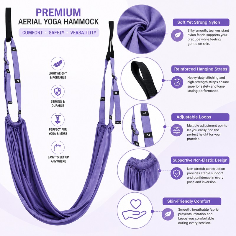 Aerial Yoga Stretch Strap for Home Fitness – Purple Nylon