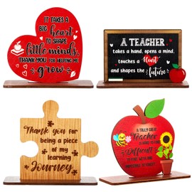 Marsui 4 Pcs Teacher Appreciation Wooden Thank You Teacher Decorations for Men Women Teacher Presents Appreciation Gifts for Graduation Leaving School Gifts