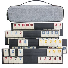 Rummy Cube Game Original Rummy Tiles Game Travel Rummy Game Set with 4 Anti-Skid Racks, Hard EVA Carrying Case, Color-Coded Numbers