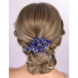 Teyglen Sparkly Blue Crystal Wedding Hair Comb Full Rhinestone Hair Piece Bridal Headpiece for Bride Wedding Hair Accessories for Women Rhinestone Side Comb (Blue)