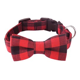 Malier Dog Collar with Bow tie, Classice Plaid Pattern Dog Collar with Bow tie and Durable Buckle Collar for Small Medium Large Dogs Puppy (X-Small, Red)