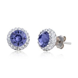 MAX + STONE 10k White Gold 5mm Princess Cut February Birthstone Amethyst Square Stud Earrings for Women