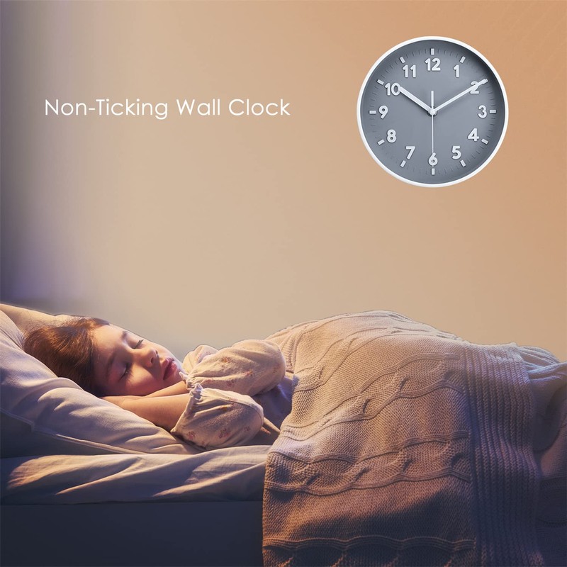 Topkey 8 Inch Round Quiet Wall Clock Easy Read Big